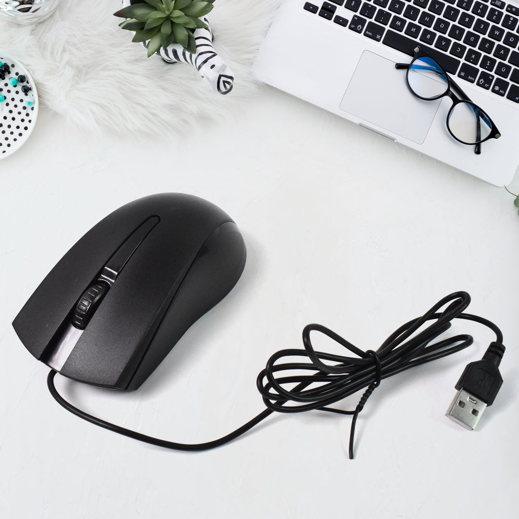 Side view of the ergonomic Wukusy Wired Optical Mouse, highlighting its comfortable contours.