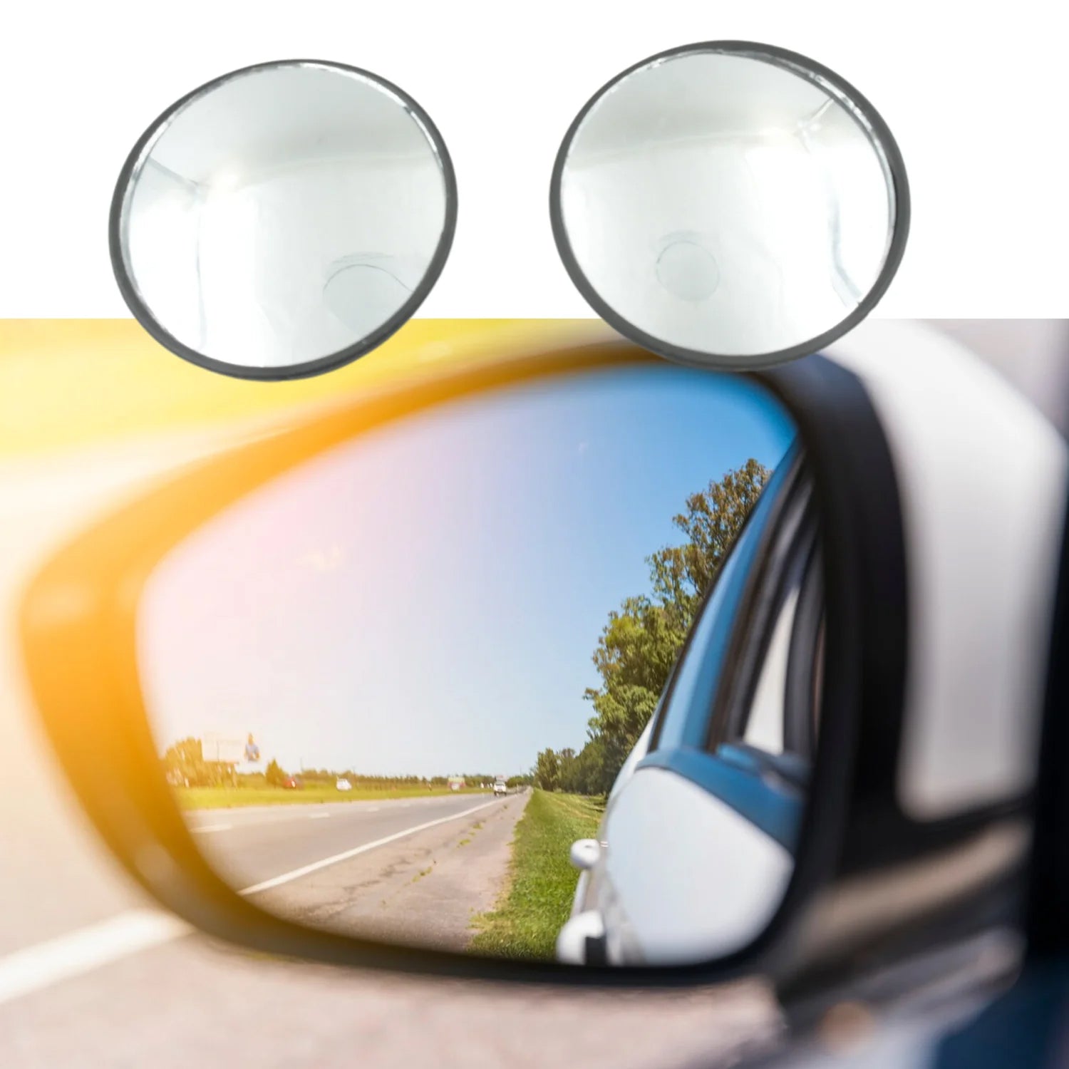 Car Blind Spot HD Glass Mirror – Round Convex Rear View Frameless Mirror (2 Pcs)
