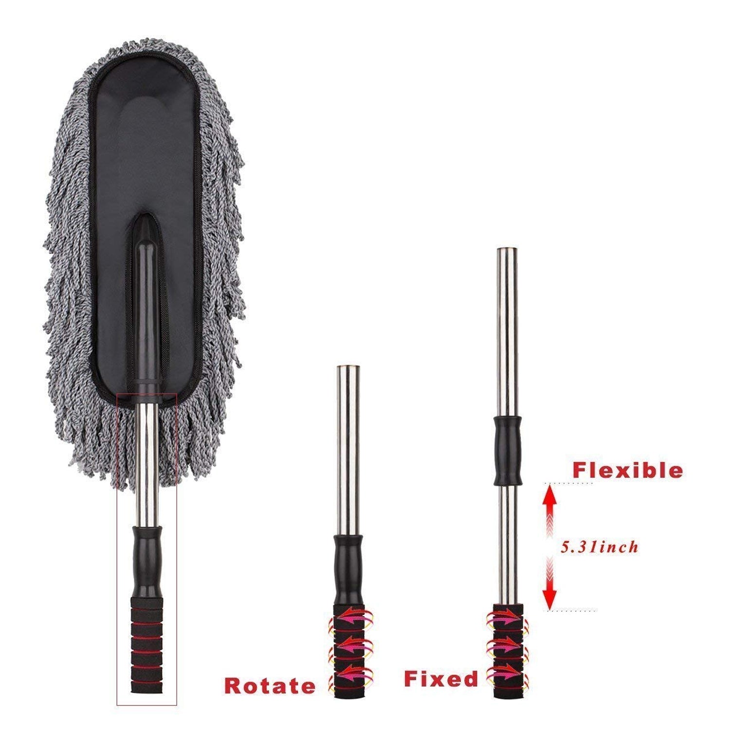 Close-up of microfiber bristles on car duster brush