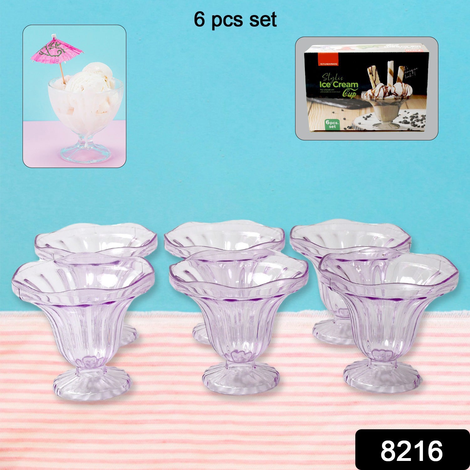 Crystal Plastic Ice Cream Bowls – Set of 6 Dessert Cups for Sundae, Snacks, Pudding, & Home & Kitchen Serving Platter