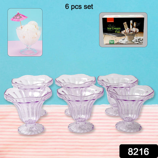 Crystal Plastic Ice Cream Bowls – Set of 6 Dessert Cups for Sundae, Snacks, Pudding, & Home & Kitchen Serving Platter
