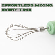 Electric whisk in use mixing batter in bowl