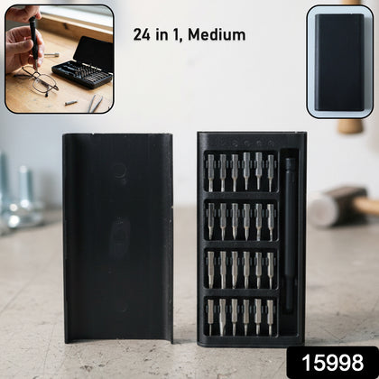 24-in-1 precision screwdriver kit with all bits in a closed case