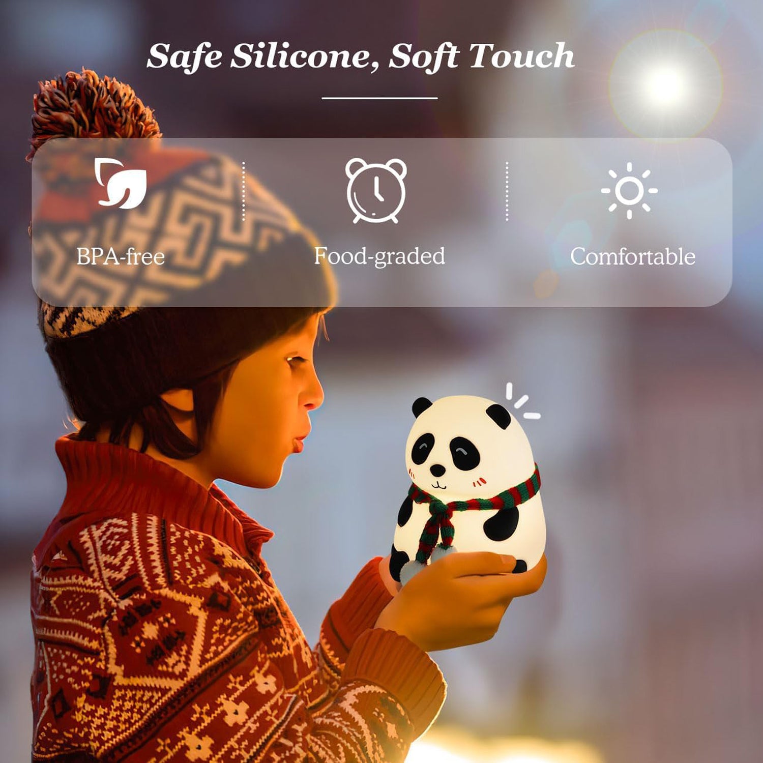 Panda 7-Color LED Silicone Touch Lamp – Cute Night Light for Bedroom & Kids Room