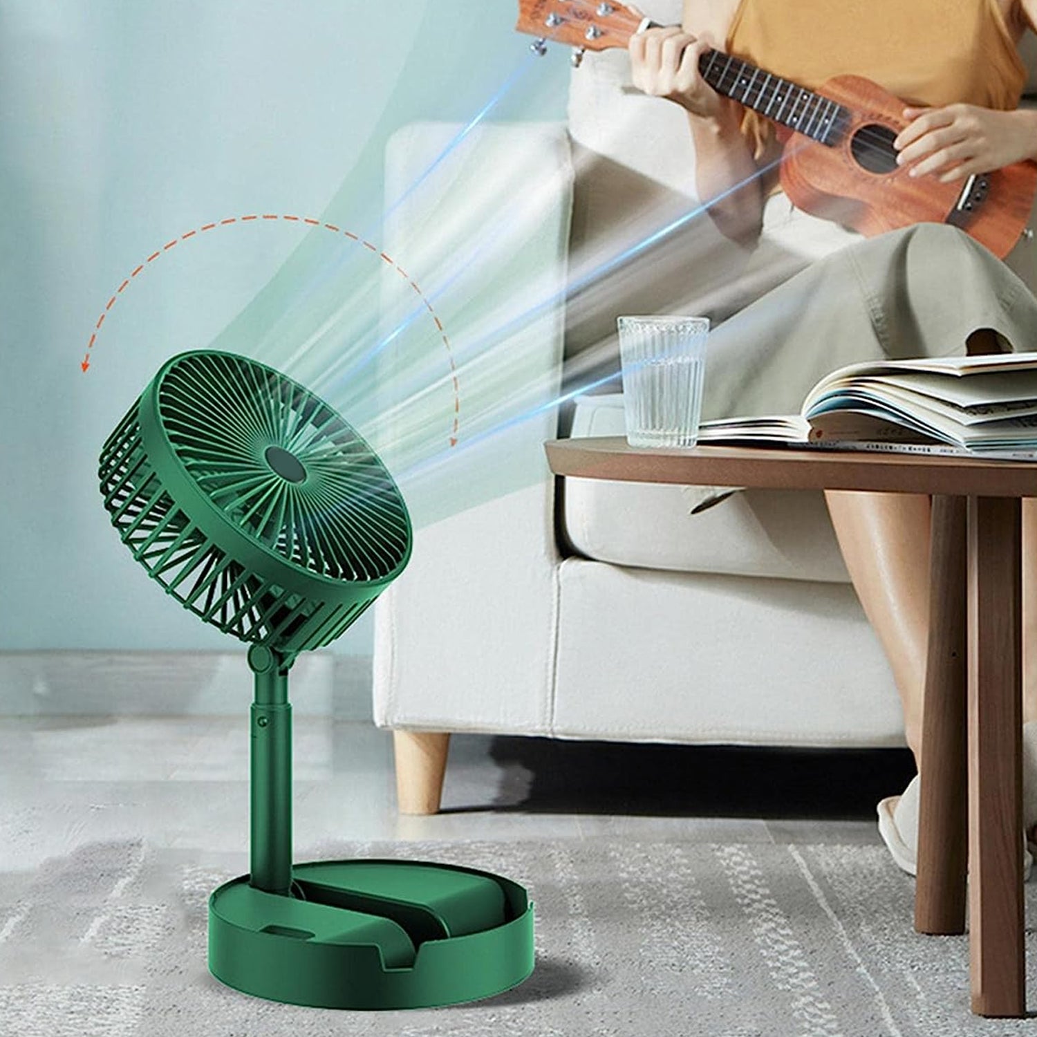 Telescopic Electric Desktop Fan – Height Adjustable, Foldable & Portable Table Fan for Travel & Office (Battery Not Included)