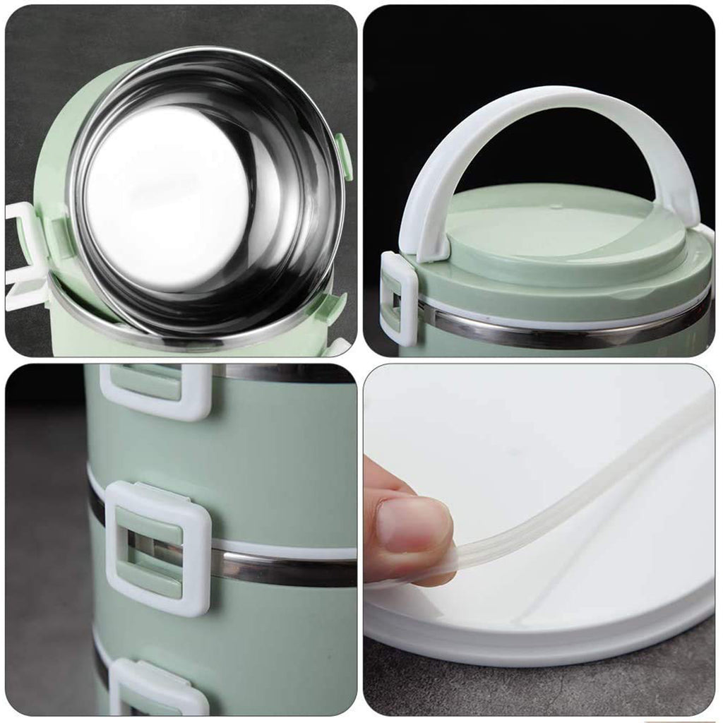 2873 Multi Layer Stainless Steel Hot Lunch Box side view with handle