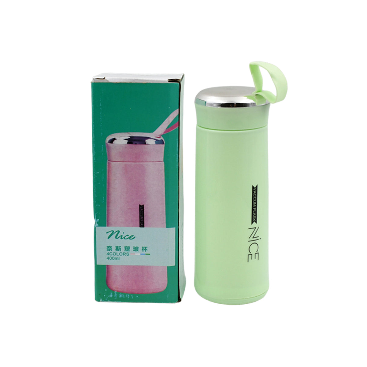Glass water bottle held by hand, demonstrating portability