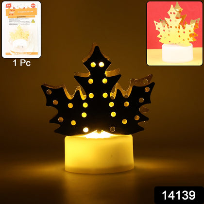 LED Gold Metal Leaf Diya Lamp glowing on a surface
