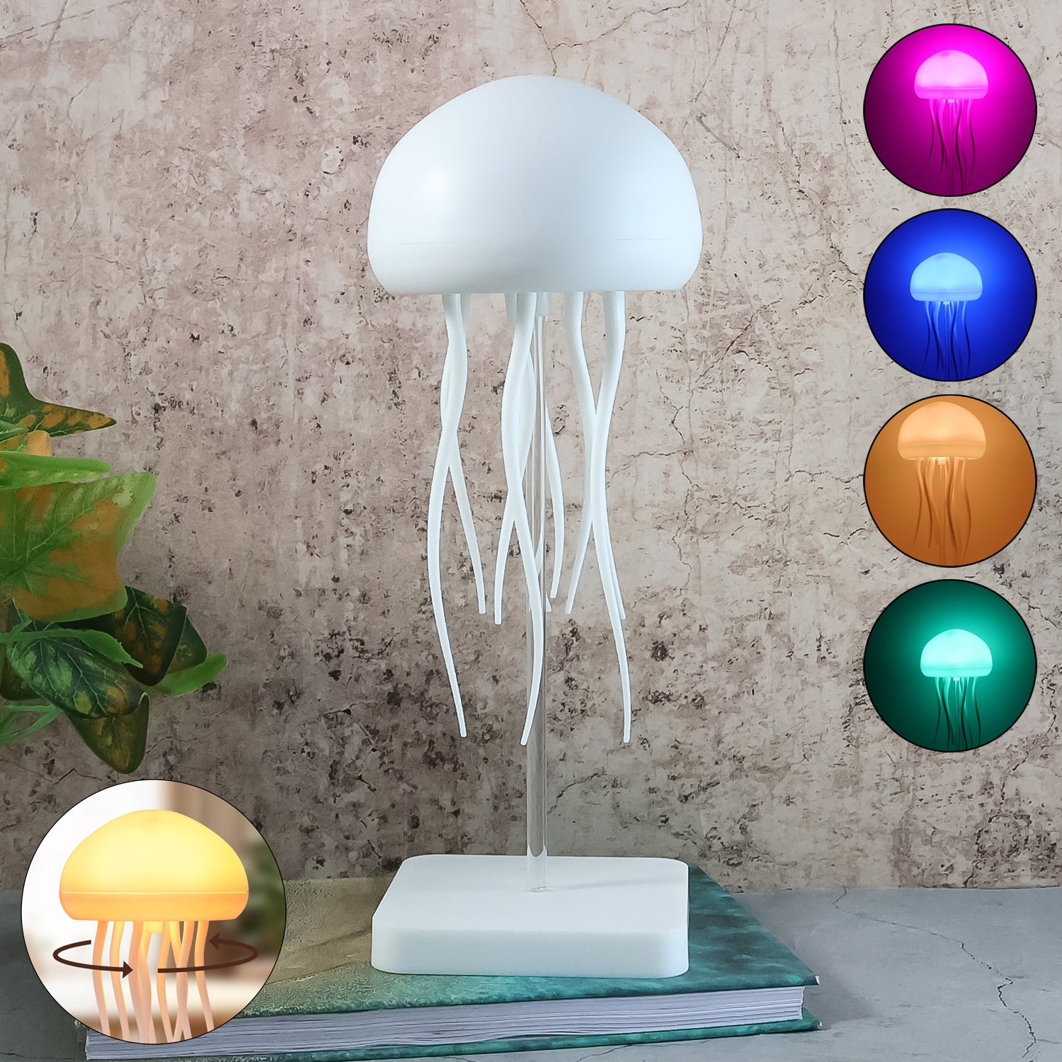 Illuminated jellyfish lamp showing flexible tentacles