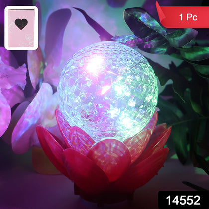 Crystal Ball Lotus LED Lamp illuminating with vibrant colors