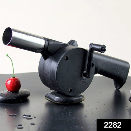 Portable Hand Crank Air Blower Fan for Charcoal Grill BBQ on white background
