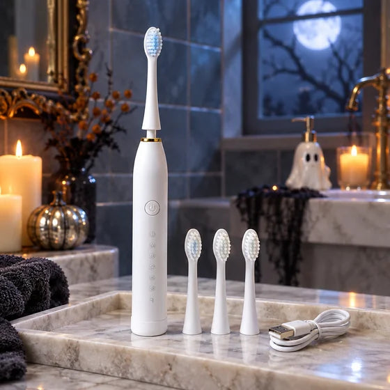 Rechargeable Electric Toothbrush with 3 Spare Heads – White