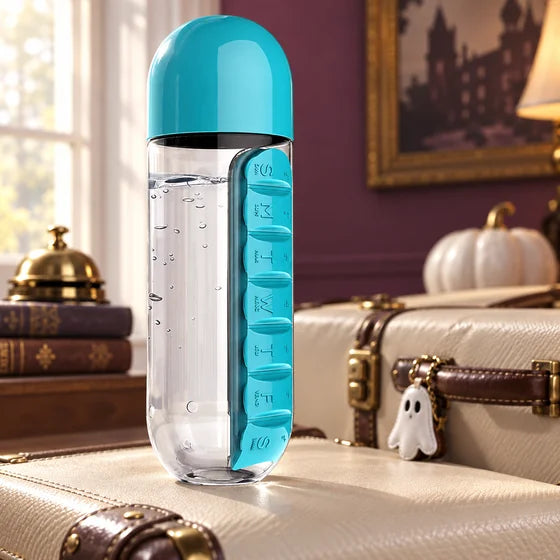 Water Bottle with Pill Organiser – 600 ml — Halloween scene