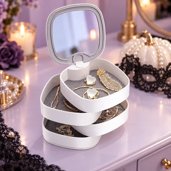 4-Tier Rotating Jewellery Box with Mirror