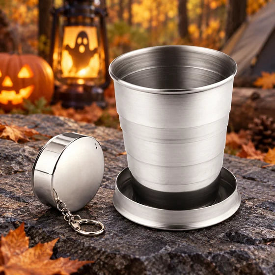 Folding Stainless Steel Camping Cup with Keychain