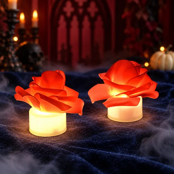 Rose-Shaped Flickering LED Tealights – Pack of 2