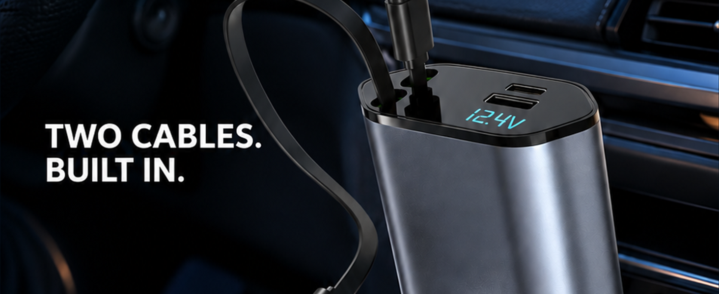 4-in-1 Super Fast Car Charger With Dual Built-in Cables Dual Usb Ports — Everyday uses