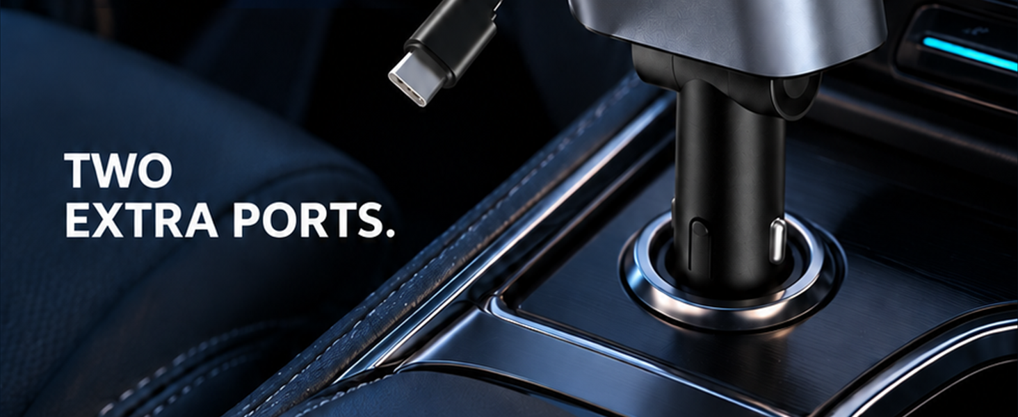 4-in-1 Super Fast Car Charger With Dual Built-in Cables Dual Usb Ports — Product details