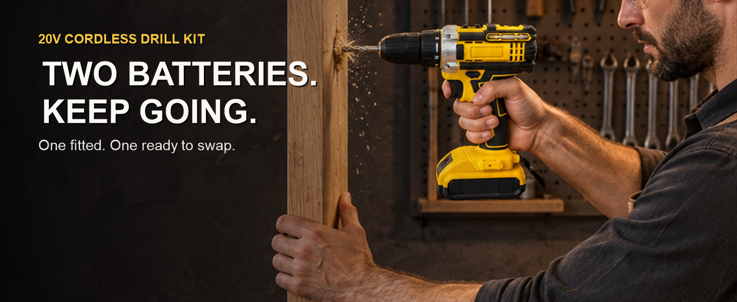 Cordless Drill Machine Kit 20v With 2 Batteries Charger And Bits Case (1 Set) — Everyday uses