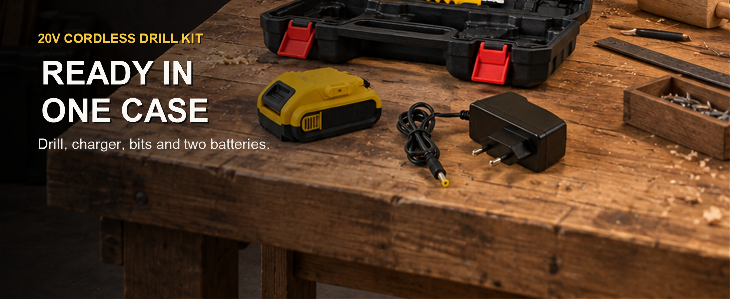 Cordless Drill Machine Kit 20v With 2 Batteries Charger And Bits Case (1 Set) — Closing overview
