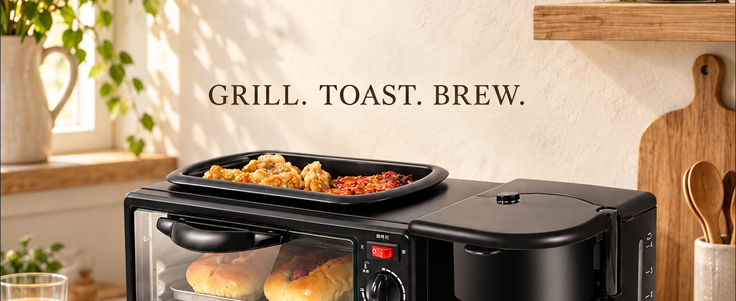 2788 3 In 1 Breakfast Maker Portable Toaster Oven Grill Pan  Coffee Maker Full Breakfast Ready At One Go — Everyday uses