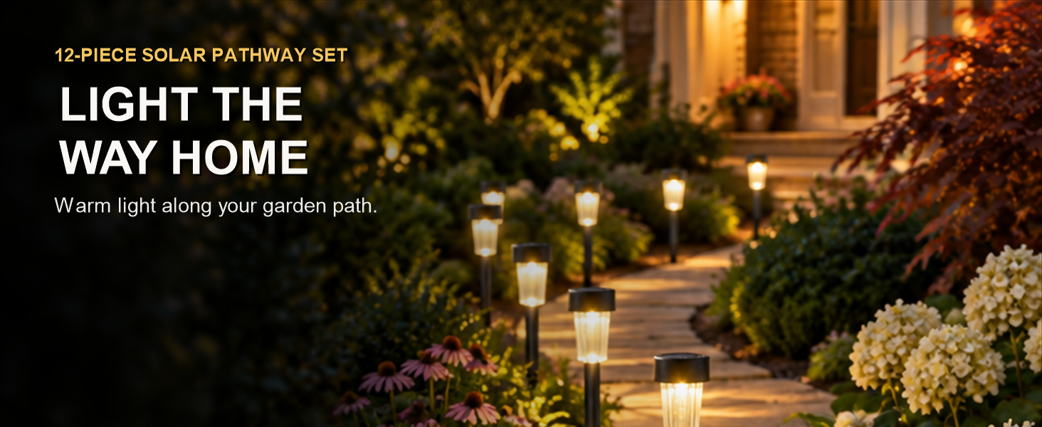 Solar Led Pathway Garden Stake Lights For Outdoor Lawn And Walkway (12 Pc Set) — Product overview