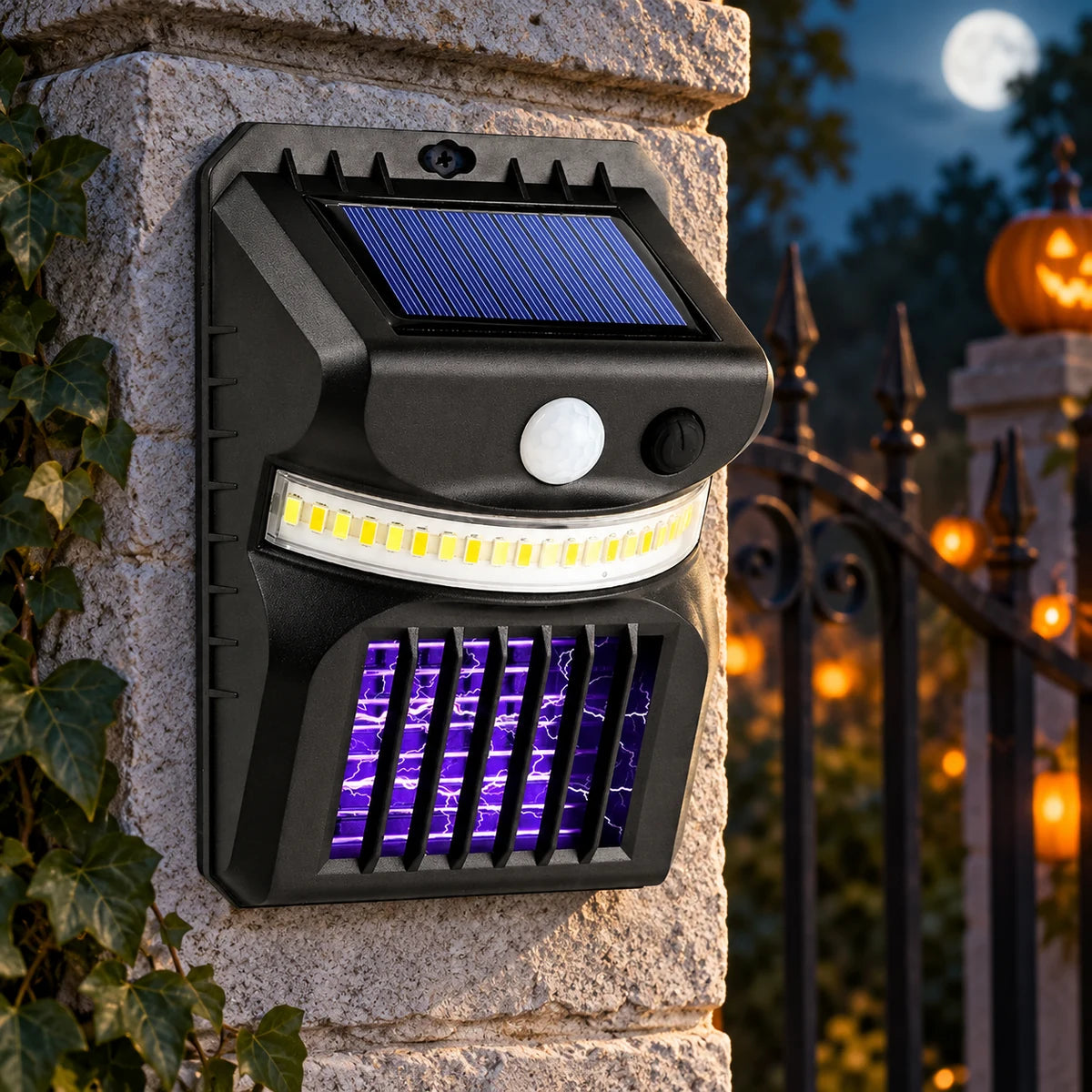 Solar Motion-Sensor Wall Light with UV Bug Zapper