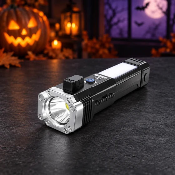 Rechargeable LED Torch with Safety Tools – 4 Modes