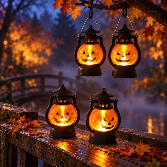 Hanging Halloween Pumpkin LED Lanterns – Set of 4