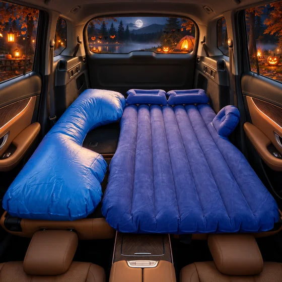 Inflatable Car Air Mattress with Pump & Pillows – Blue