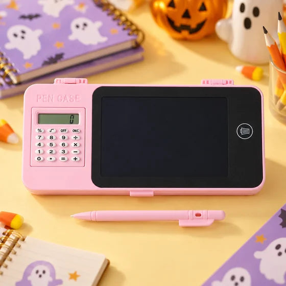 LCD Writing Tablet Pencil Case with Calculator — Halloween scene